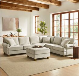 AIDEN & IVY HAZEL FABRIC SECTIONAL WITH STORAGE OTTOMAN