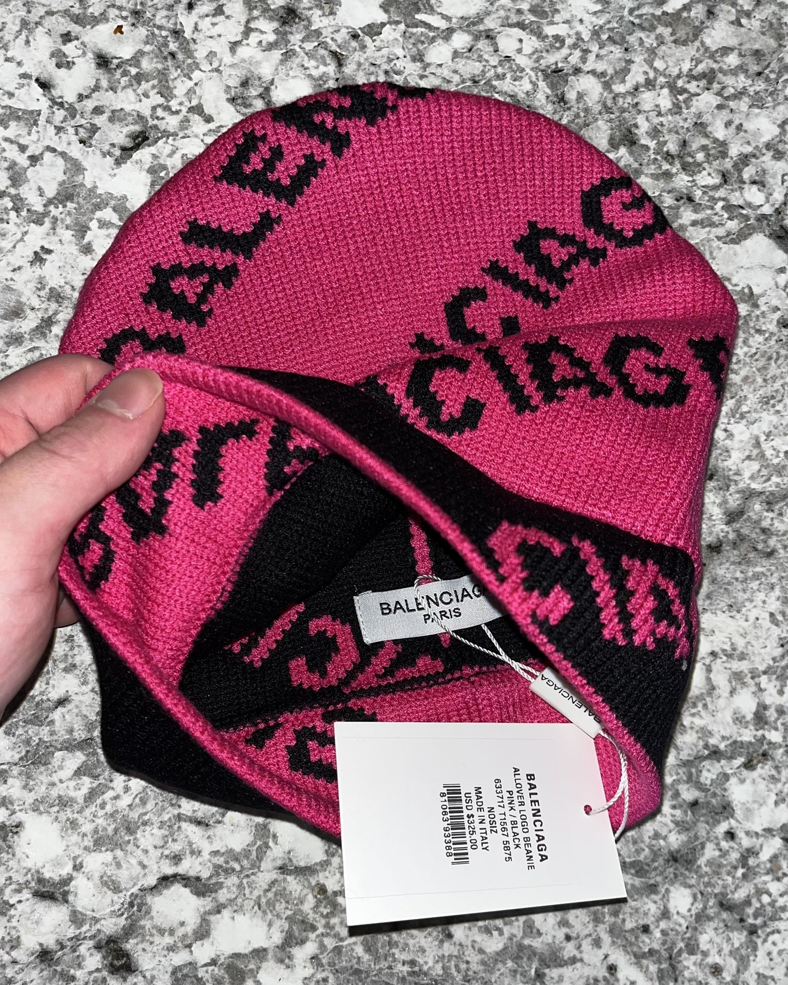 Balenciaga AllOver Logo Beanie Pink