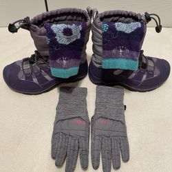 Keen Waterproof Boots Size 1 With Smart Wool Socks And Head Gloves 