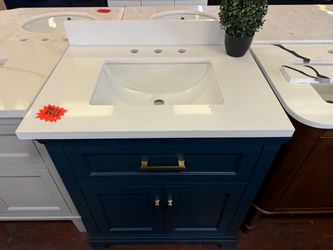 KOHLER Charlemont 30 in. Single Sink Freestanding Tidal Blue Bath Vanity with White Quartz Top