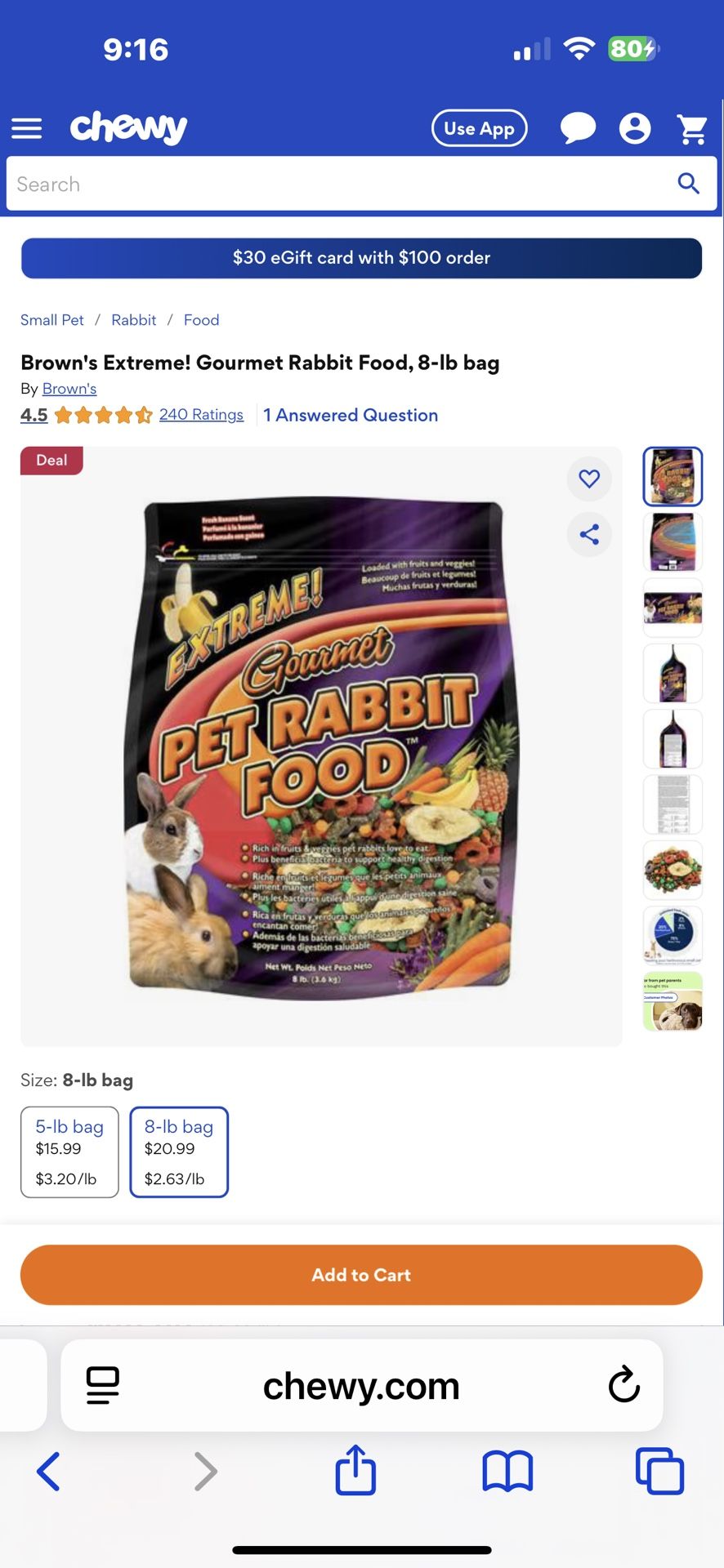TWO 8lbs gourmet Tropical Rabbit Food