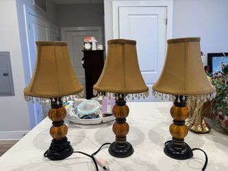 3 Table Lamps Gold And Beige With Gems 