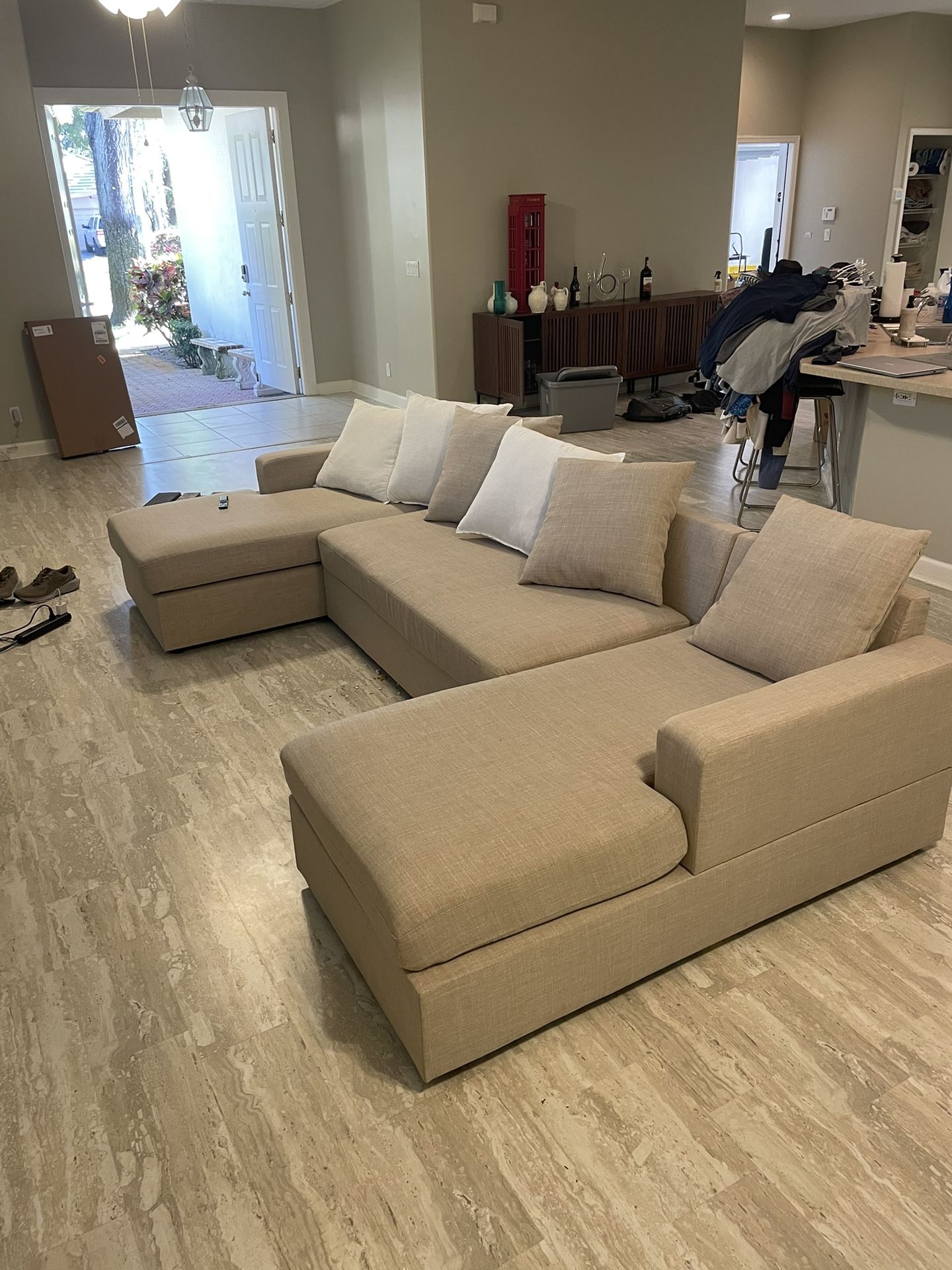 Sectional Beige Couch 122”