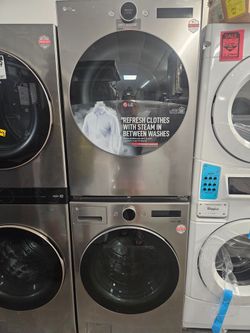 New LG Thin Q 4.5 Cu. Ft. HE Smart Front Load Washer & 7.4 Cu Ft Electric Dryer WashTower w/ Steam