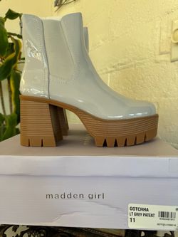 NEW Madden Girl Gray Patent Platform Boots Size 11