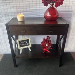 Brown Console Table With Two Drawers And A Shelf