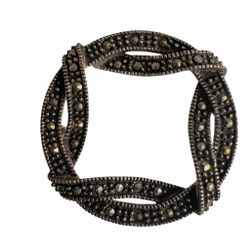 Sterling Silver Marcasite Woven Circle Brooch Vintage Art Deco Style