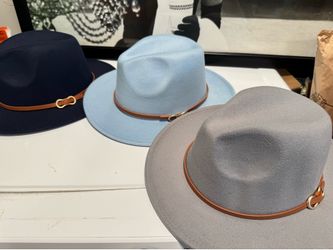 3 Wide Brim Fedora Hats – Navy, Light Blue & Gray