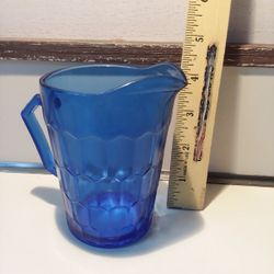 Shirley Temple Etched Glass  Cobalt blue Creamer/Pitcher 