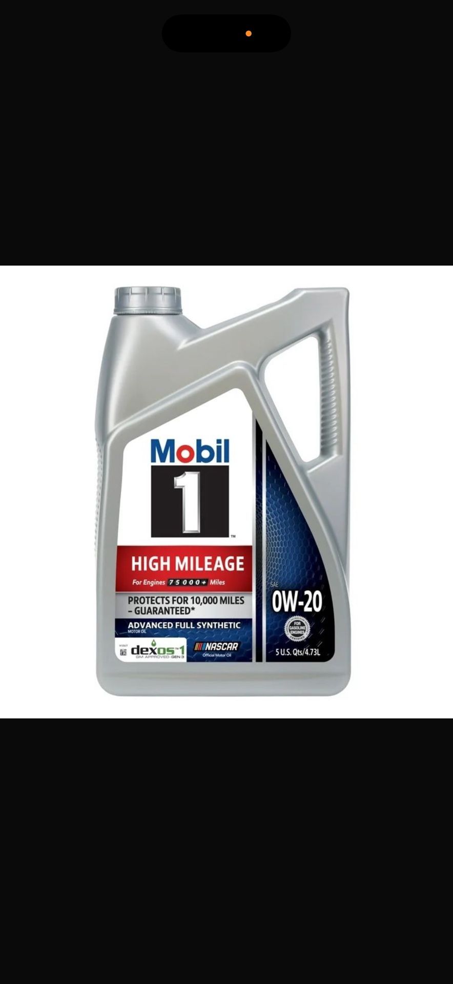 Mobil 1 High Mileage Full Synthetic Motor Oil OW-20, 5 Quart