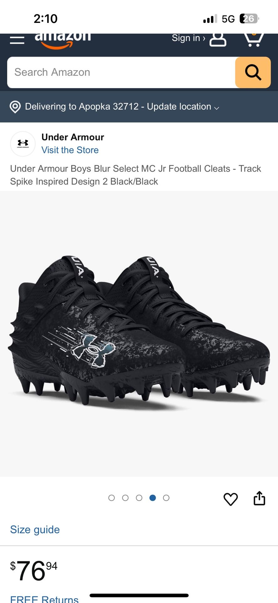 Kids Under Armour Football Cleats Size 3