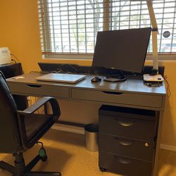 Computer Desk, Drawer On Wheels, Swivel Chair 
