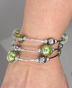 Caged green bead wrap bracelet