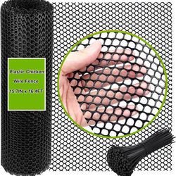 new Black Plastic Wire Mesh Fence 15.7IN x 16.2FT - Ideal for Poultry, Dogs, Rabbit, Snake Barrier & Gardening - Durable Plastic Chicken Wire Mesh - V