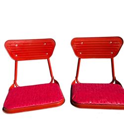 Vintage Pair Retro Red Padded Metal Folding Stadium Bleacher Booster Seat Chairs