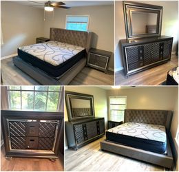 KING BEDROOM SET AND KING 14” MATTRESS SET DELIVERED ONLY FOR $1,300