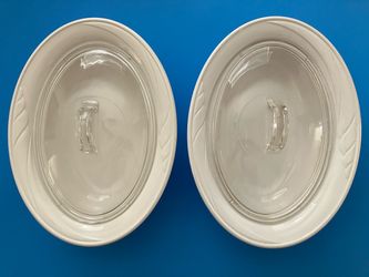 Set of 2 Corning Ware Casual Elegance Oval Casserole White L-31 & Glass Lid 1.25 Qt  12”x 9”x3”