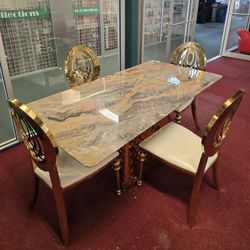 Dining Table Set, genuine Stone Top 5pc