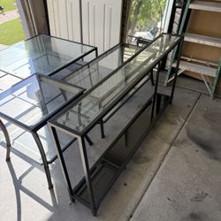 Modern Black Glass-Top Table Set – Coffee Tables, Nightstands & Entryway Table (Matching Set!)