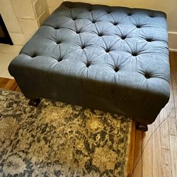 Blue Solid Wood Ottoman