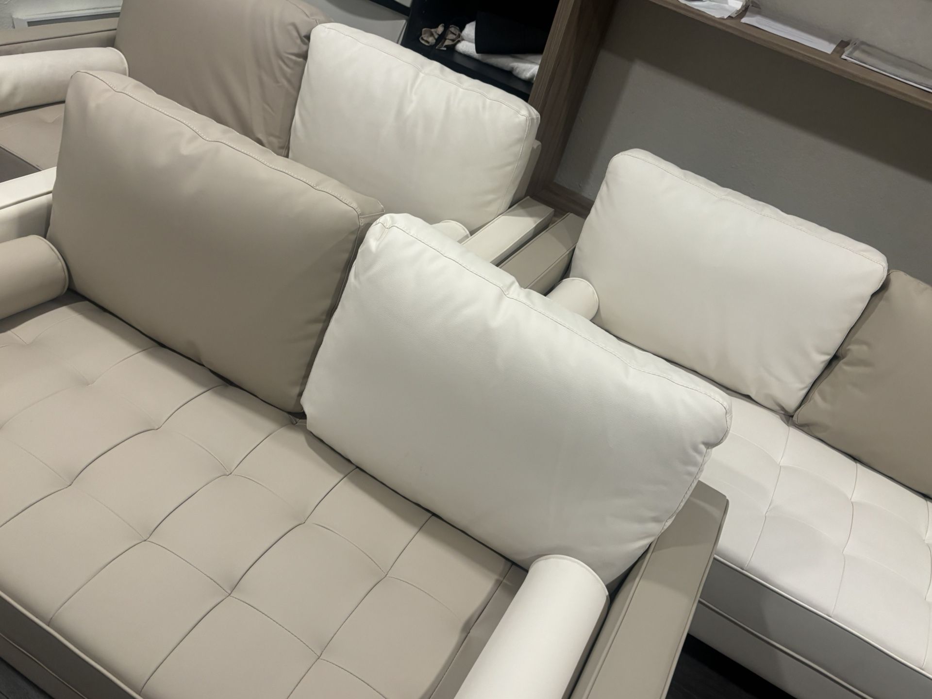 Beige-white Cream Leather Couch