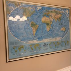 National Geographic Framed World Topographical Map