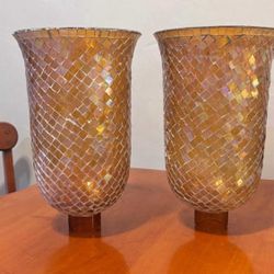 Vintage Amber Mosaic Candle Holders