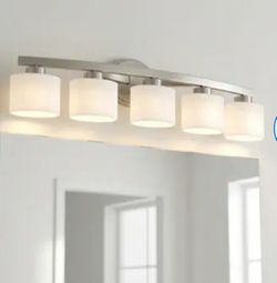 allen + roth Merington 37.5-in 5 Light Brushed Nickel Transitional Bathroom Vanity light