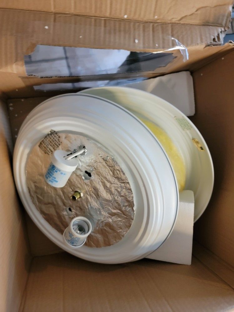 2 Flush Mount White Light Fixtures. Missing Glass Covers.