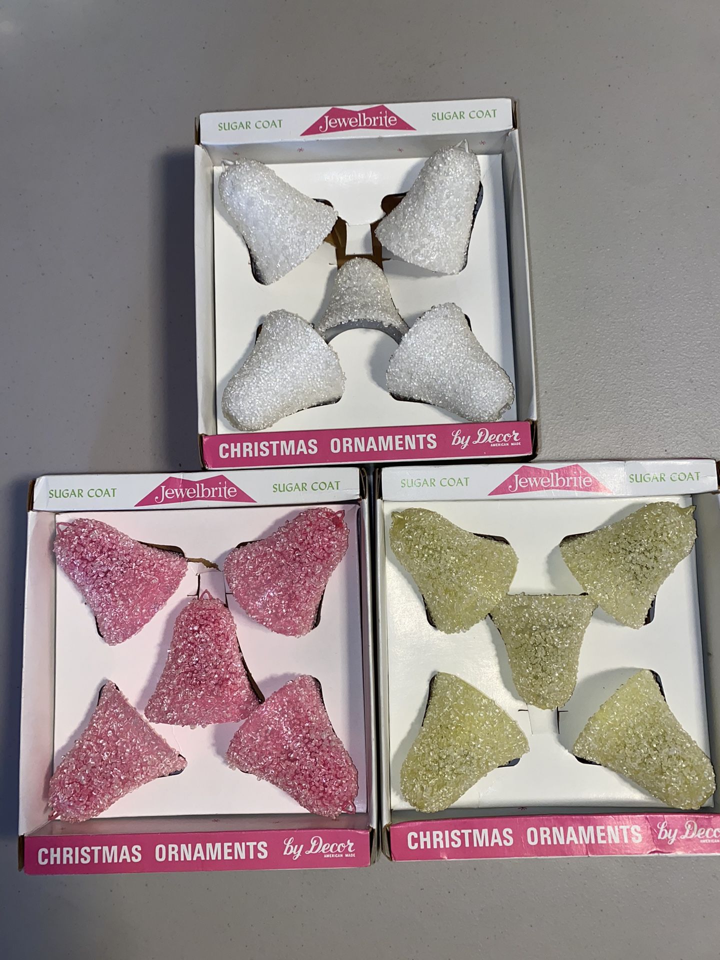 Vtg RARE Jewelbrite Bell Christmas Ornaments Sugar Coated Sets mix colors Damaged