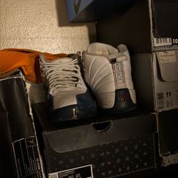 White and blue Jordan 12s