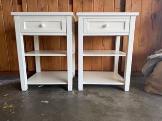 Pottery Barn white wood bedside tables