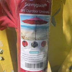 Sunnyglade 9' Patio Umbrella Outdoor Table Umbrella with 8 Sturdy Ribs (Red)