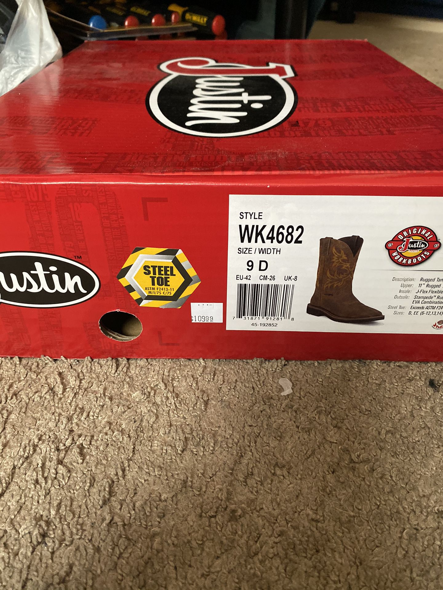 New Justin steel toe work boots size 9D