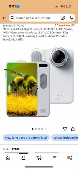 LiTTPOPO MicroCam-X1 4K Digital Camera with 400X Microscope