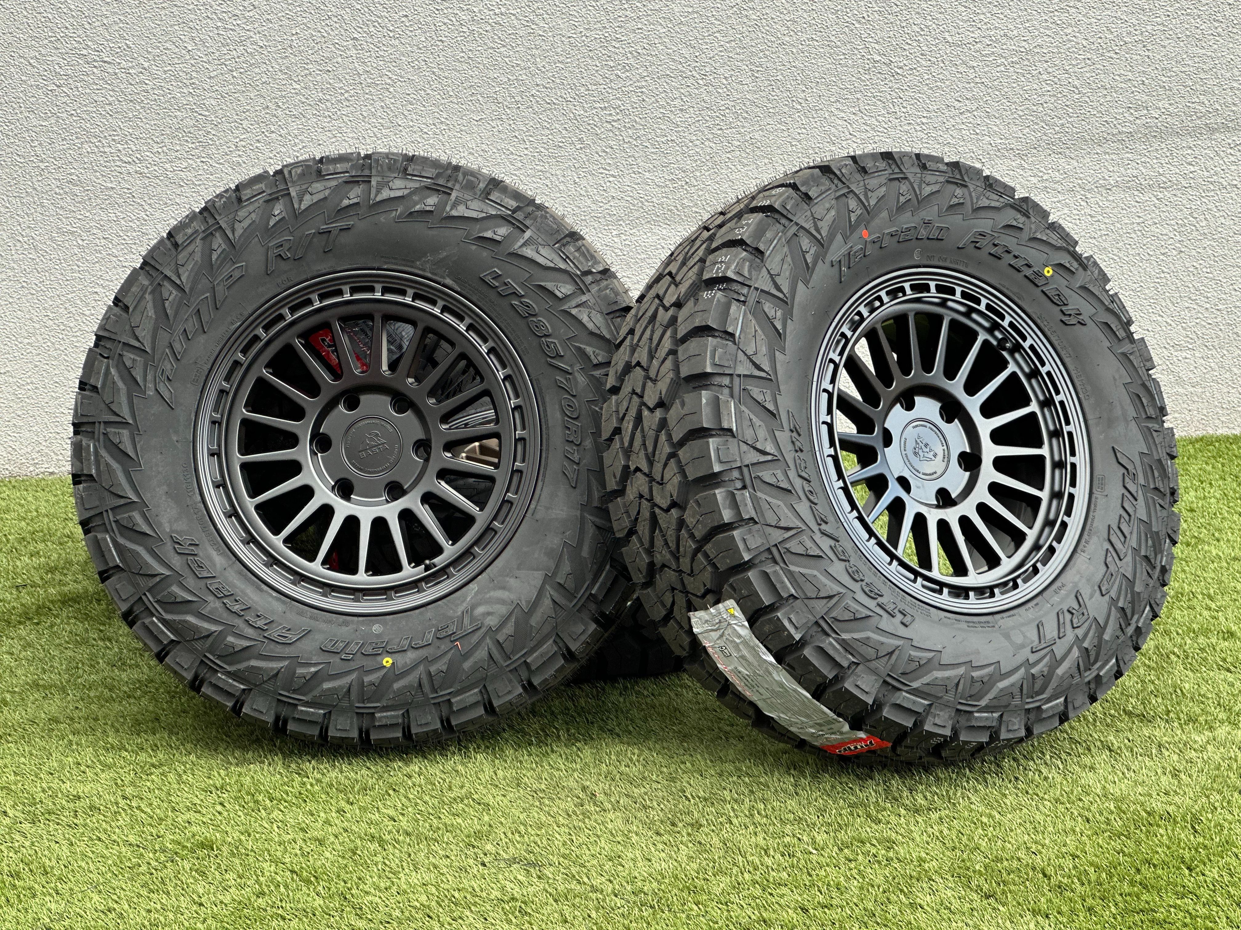 New 17" Basta Forged RF3 Rims 6x5.5 GMC Sierra Wheels Silverado Tahoe Yukon 33" Tires AMP R/T Toyota