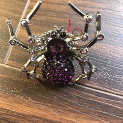 Purple Rhinestone Spider Ring