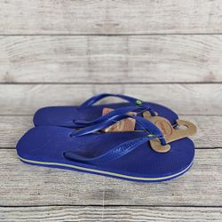HAVAIANAS Marine Blue Brazil Logo Mens 11-12 USA Flip-Flop Sandals Size 45-46
