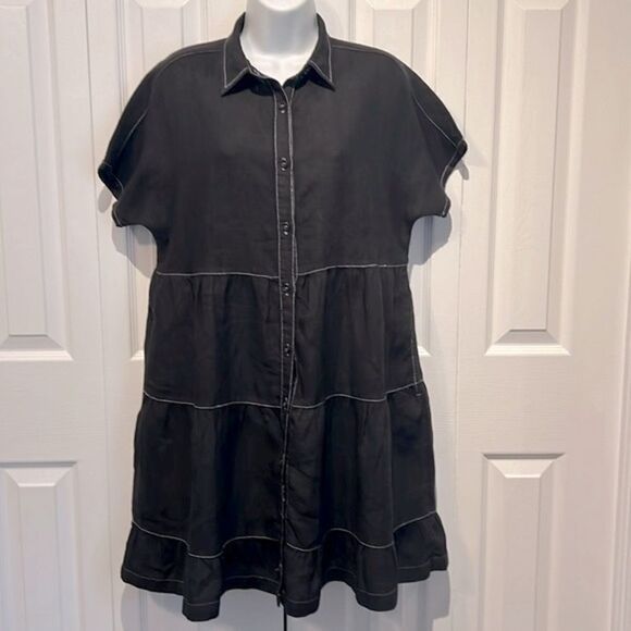 Cynthia Rowley Black Linen Short Sleeve Boho Dress SizeS