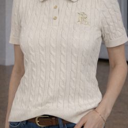 Lauren Ralph Lauren Cable Knit Polo Sweater – Cream – Size XL