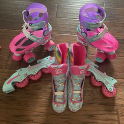 Roller Derby Sprinter Girl's 2-in-1 Quad Roller and Inline Skates Combo, Unicorn, Small (Size 12-2)