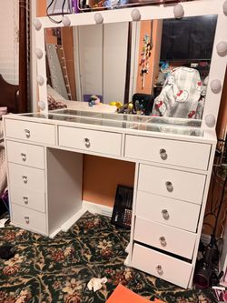 White Vanity with Hollywood Mirror – $200 OBO