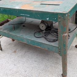 Antique Workshop Table Metal Legs Vintage Table Saw Stand Garage Shop Industrial Green Rack With Casters Rolling Caddy