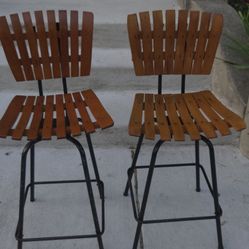 Rare Set Of Arthur Umanoff Vintage MCM Wood Slatted Metal Bar/Counter Stools