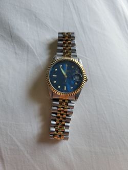 Two-Tone Dress Watch with Blue Dial