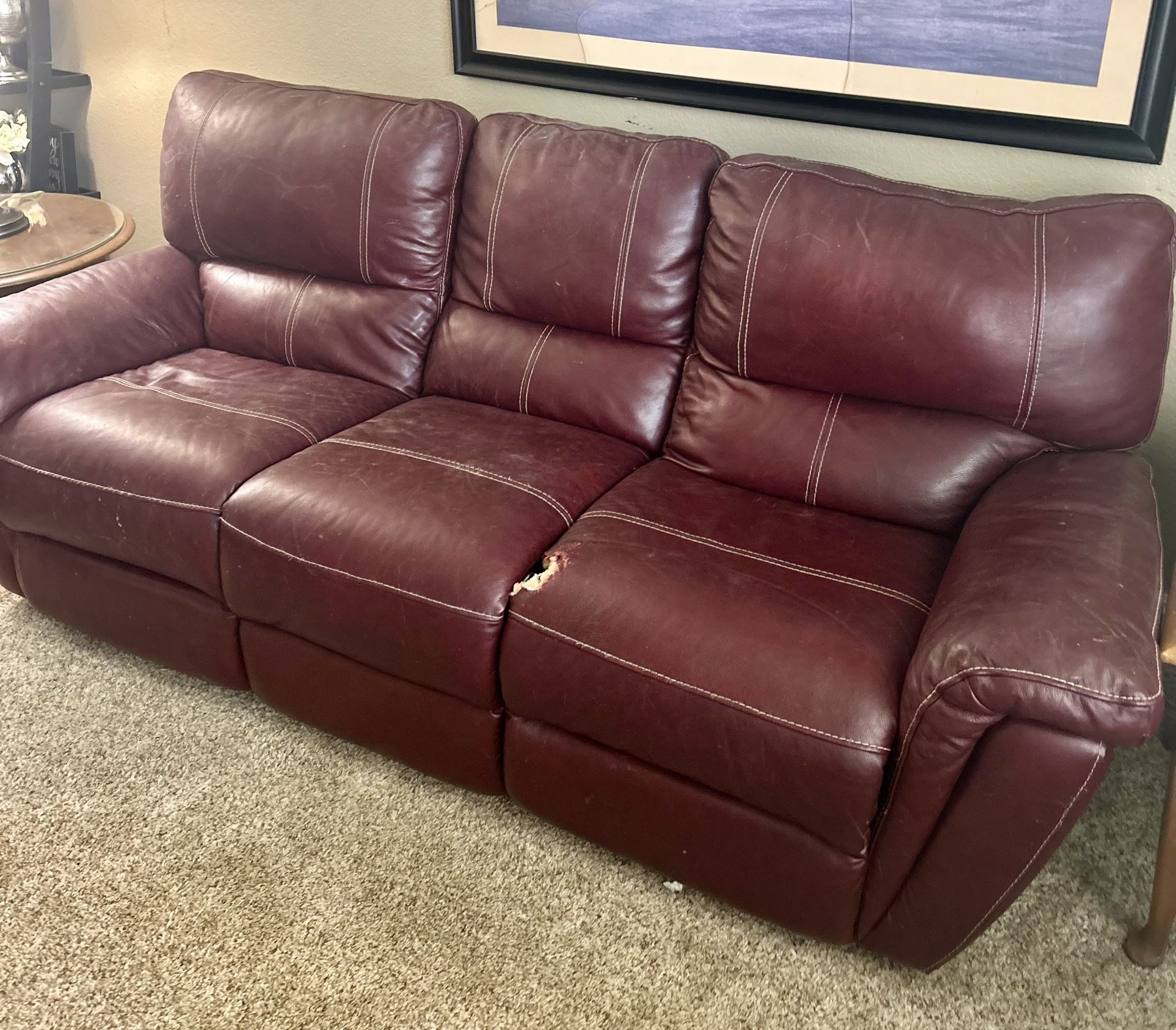 Leather Couch With 2 Recliners