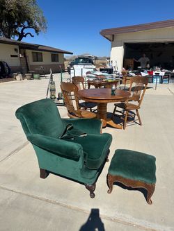 Vintage Emerald Green Velvet Armchair with Matching Ottoman