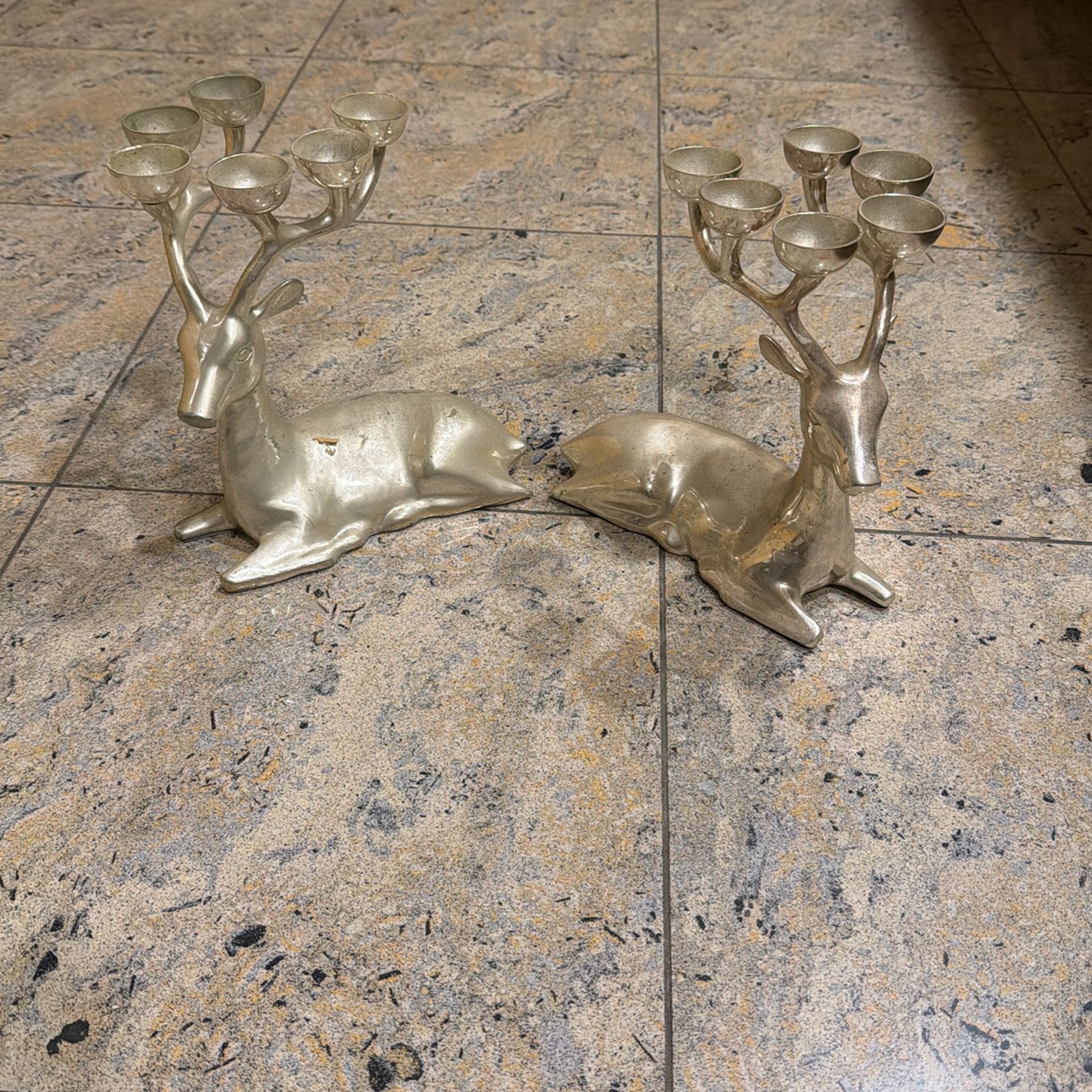 Elegant Silver Deer Candelabra Pair