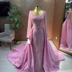 BRAND NEW Custom Modest Pink Couture Overskirt Gown
