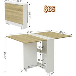😀 Folding Dinner Table with 6 Casters, Drop Leaf Dining Table, Folding Kitchen Table for Small Apartments, Pear Wood Color and White,